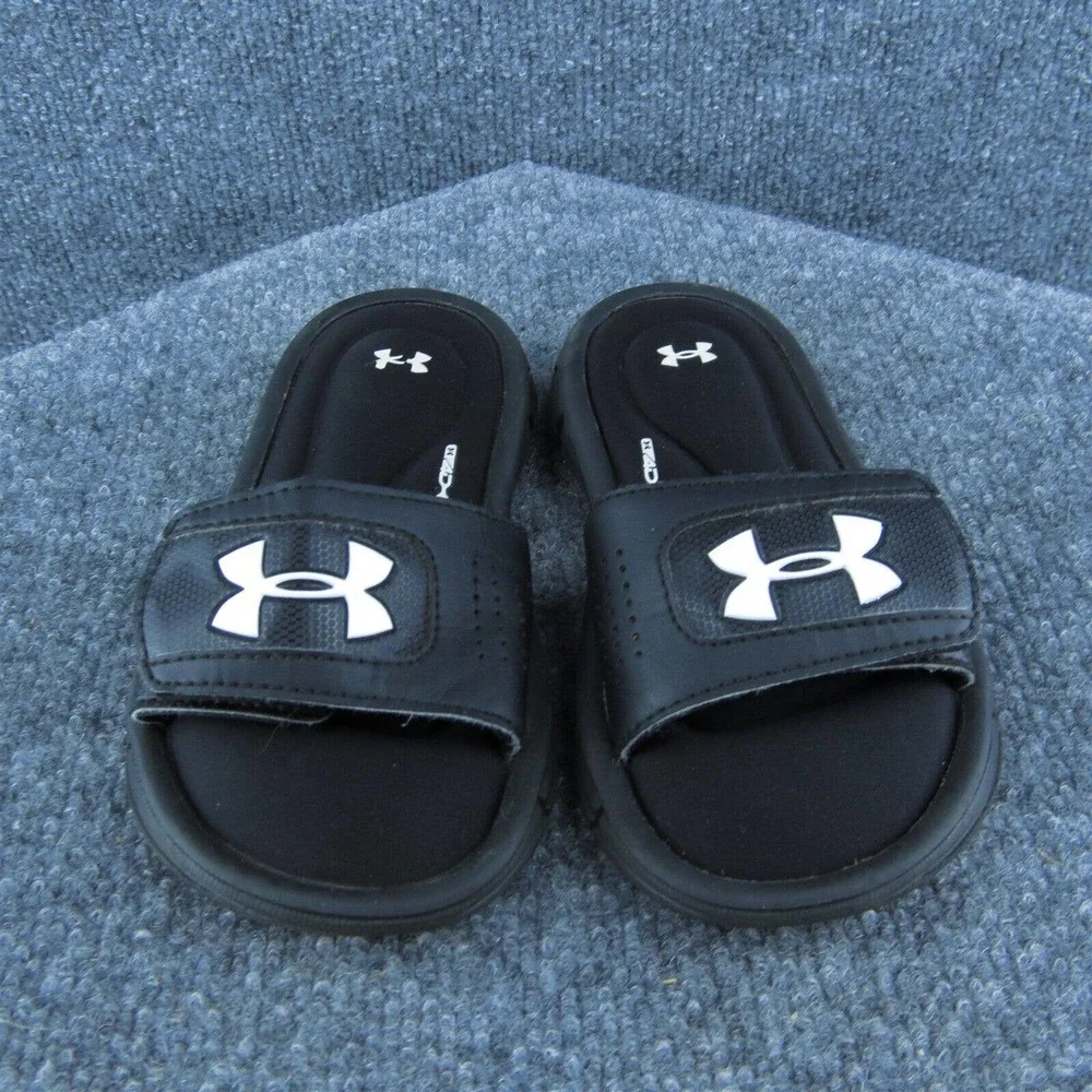 Under Armour Boys Slide Shoes Black Synthetic Slip‎ On Size T 11 Medium